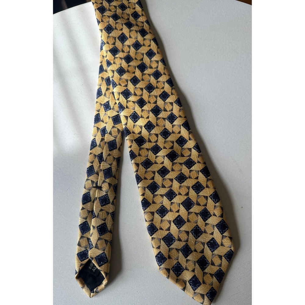 Michael Jacobs for Nordstrom Mens Silk Tie Gold Navy Blue Geometric Diamond USA
